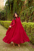 Red Hand Embroidery Anarkali Suit Set with Dupatta