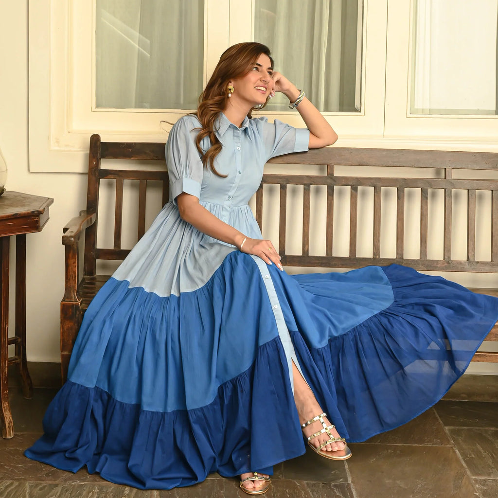 Boshon Light to Dark Blue Cotton Dress