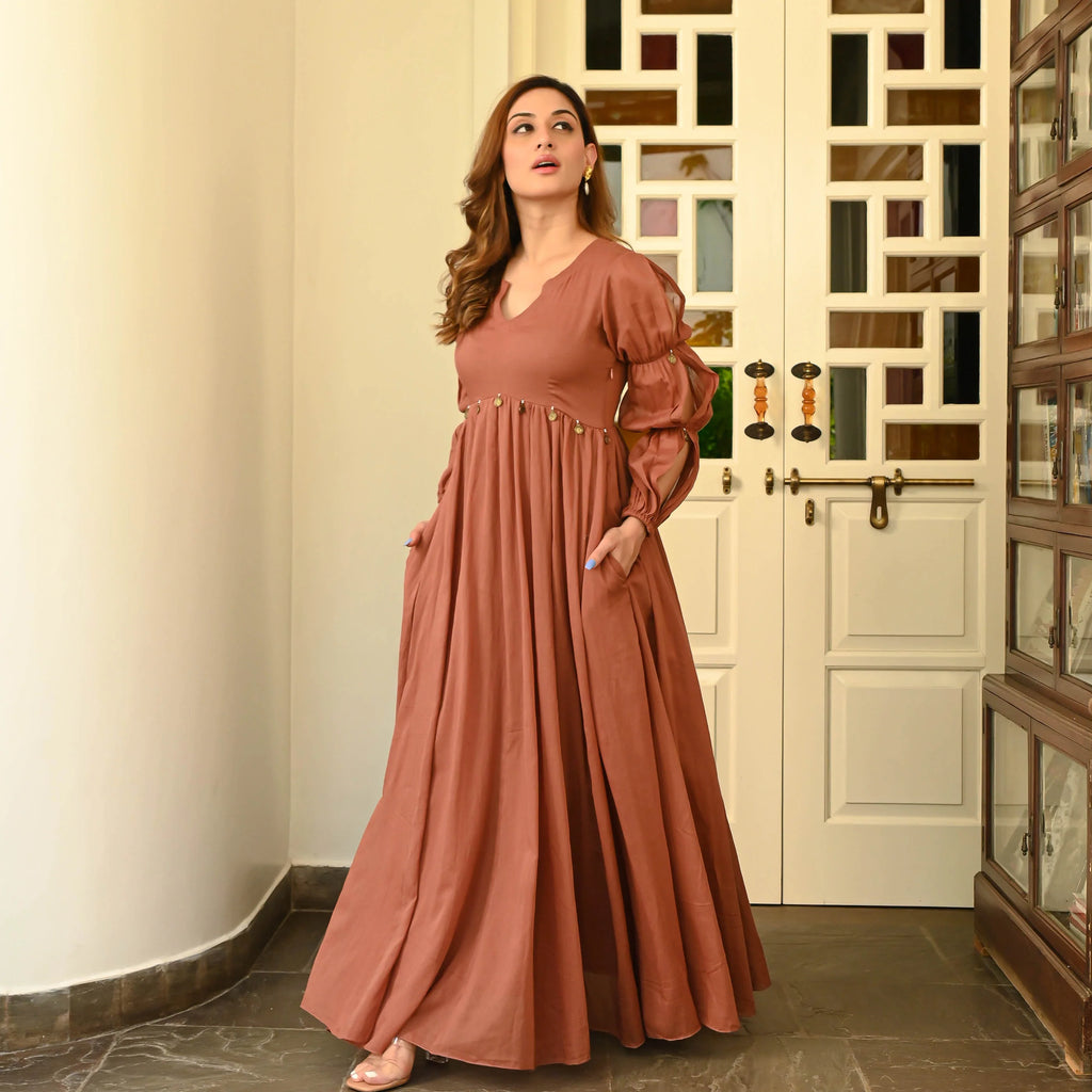 Boshon Brown Rust Cotton Dress