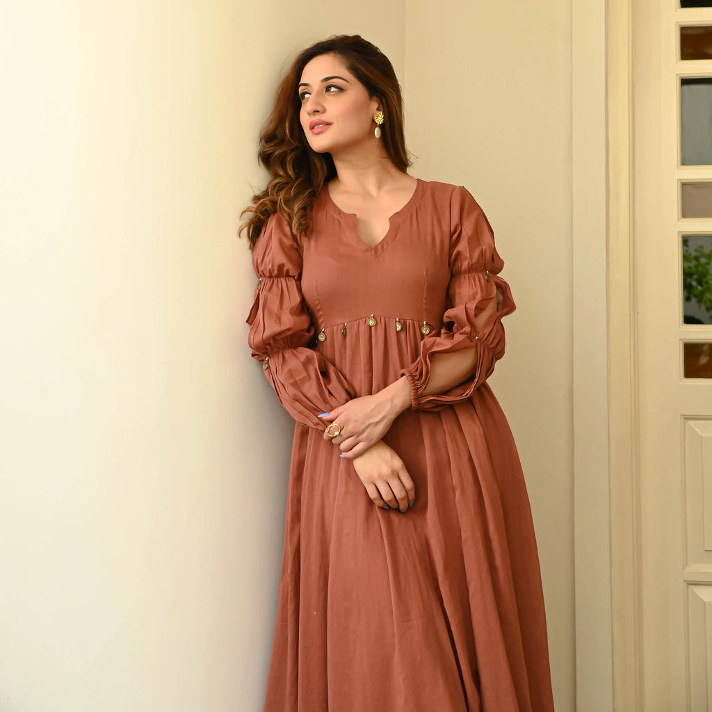 Boshon Brown Rust Cotton Dress