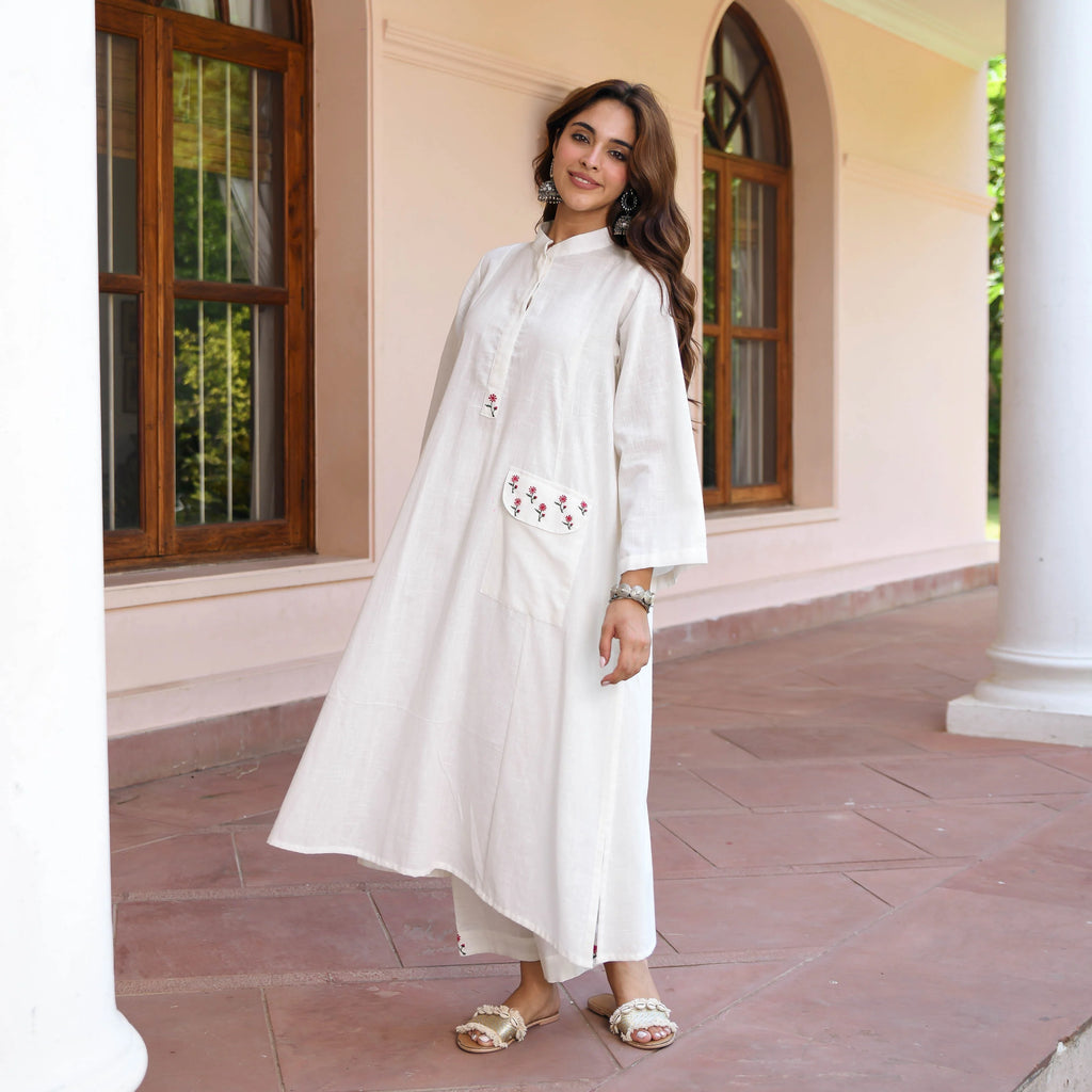 Noorani Embroidered Kurta Set – Classic White