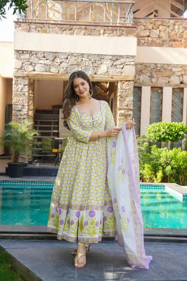 Reva Purple_Yellow Cotton Suit Set