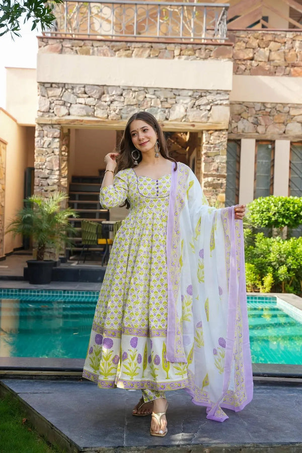 Reva Purple_Yellow Cotton Suit Set