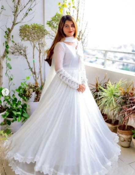 Boshon White Georgette With Inner Designer Gown Dress