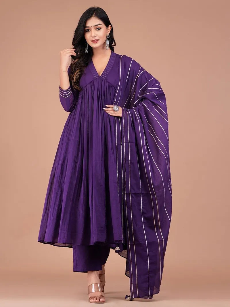 Boshon Purple Mulmul Anarkali Suit Set